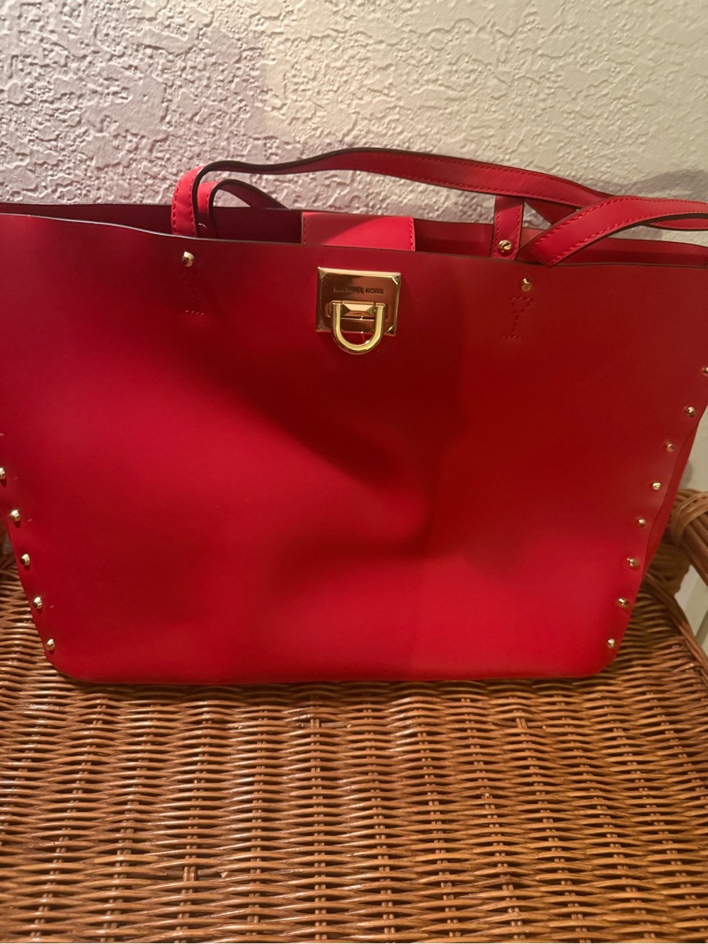 Michael Kors Red Tote with Gold-Tone Hardware and Stud Accents